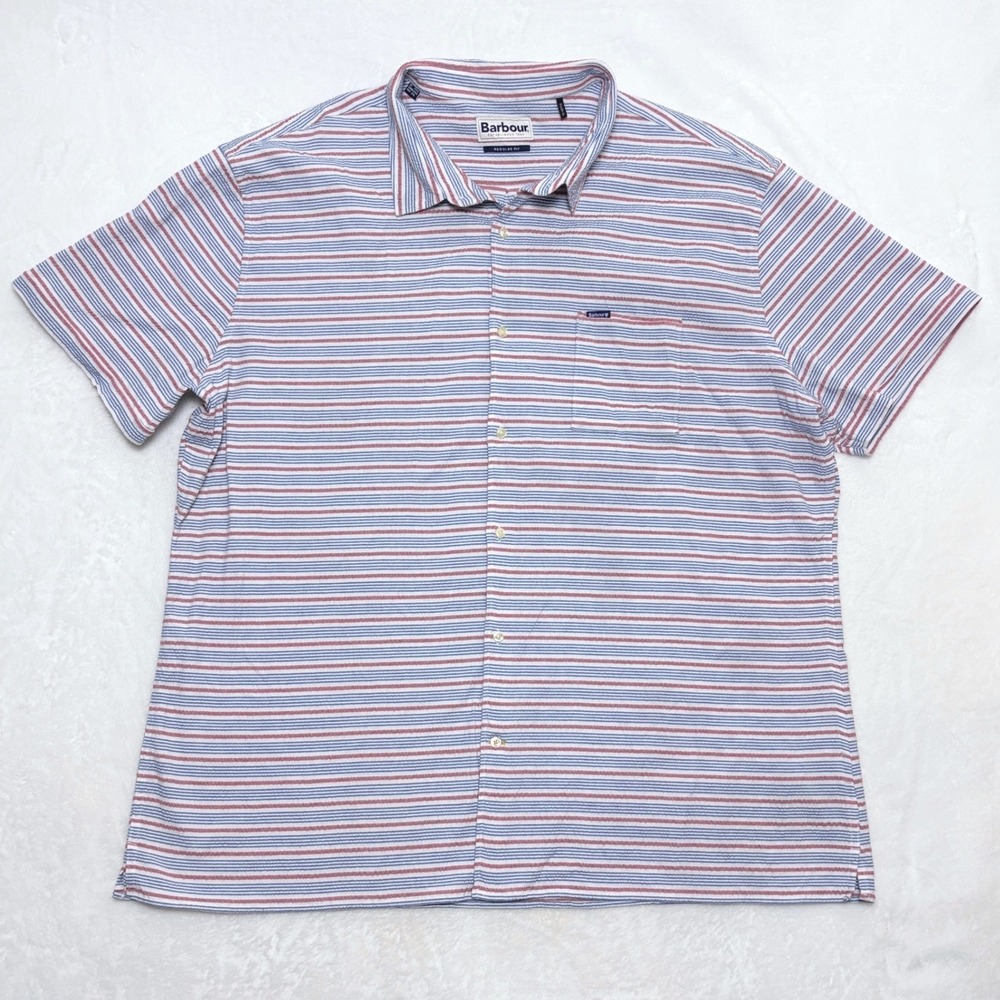 Barbour Trad Ivy League Striped Short Sleeve Button Up Shirt Coastal Prep XXL